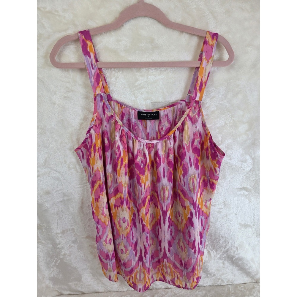 Lane Bryant‎ Pink Orange Ikat Abstract Print Camisole Top Adjustable Straps 18